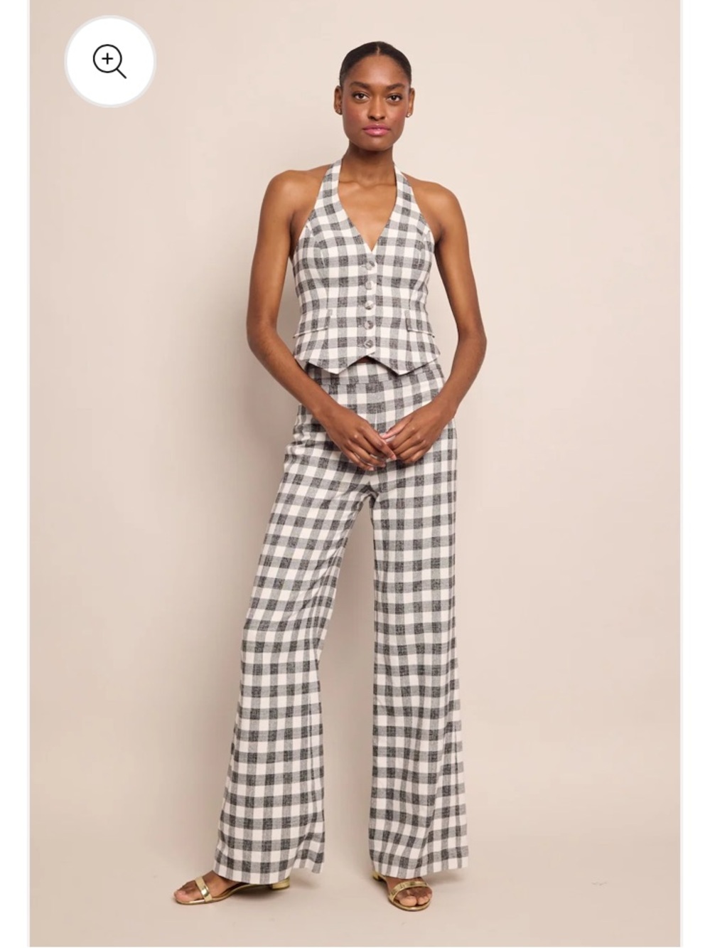 Cara Cara Black & White Plaid Wide-Leg Pants and top.